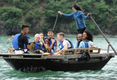 Bamboo boat On Lan Ha Bay